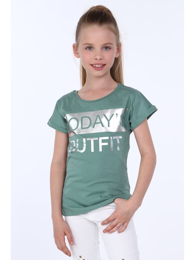 Tricou fete cu inscriptii, verde NDZ8168 - Magazin online - Boutique